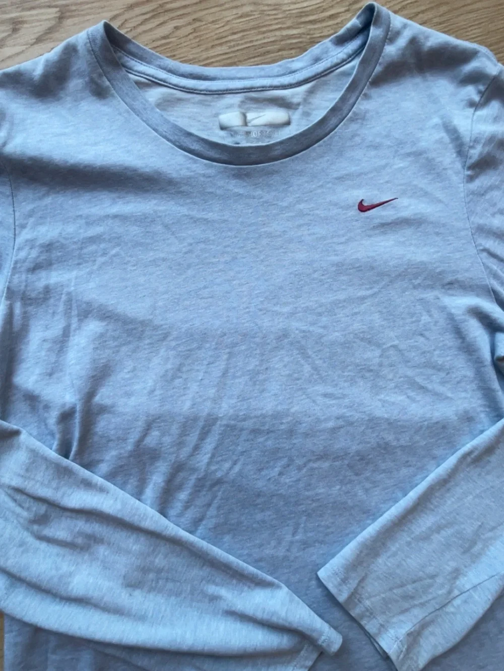 Nike Boys Light light blue Long Sleeve Tee with Small Red Swoosh
